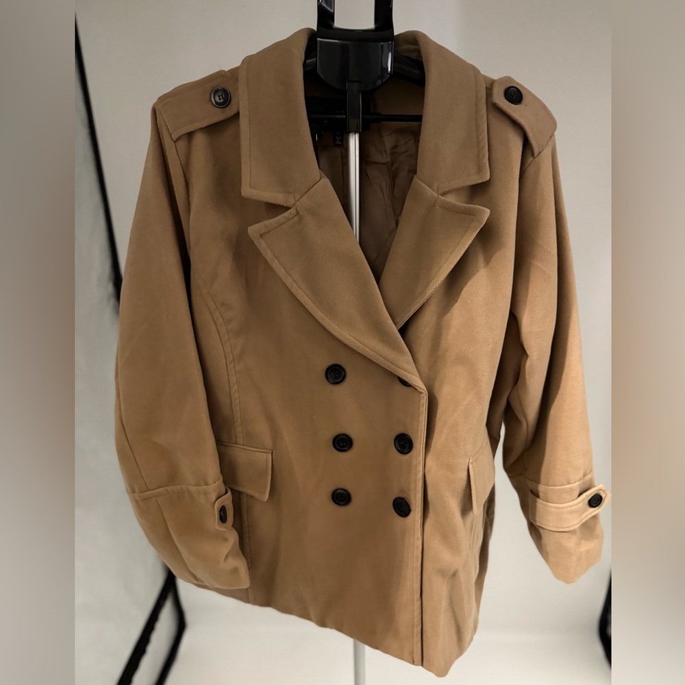 I B DIFFUSION Chic Winter Plus Tan Wool Double Breasted Pea Coat Jacket NEW 4X